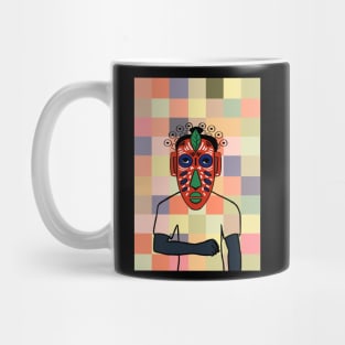 South Korea - Dark Male Character with African Mask and Pixel Background Mug